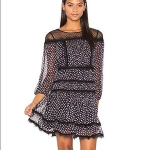 Diane von Furstenberg Navy Printed Mesh Top Silk Dress